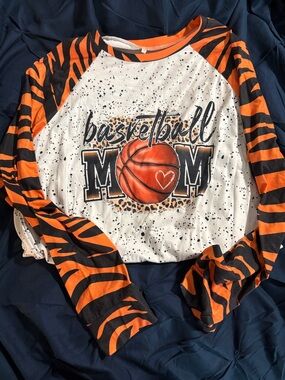 Basketball Mom Long-Sleeve Raglan Tee - Orange, Black & White